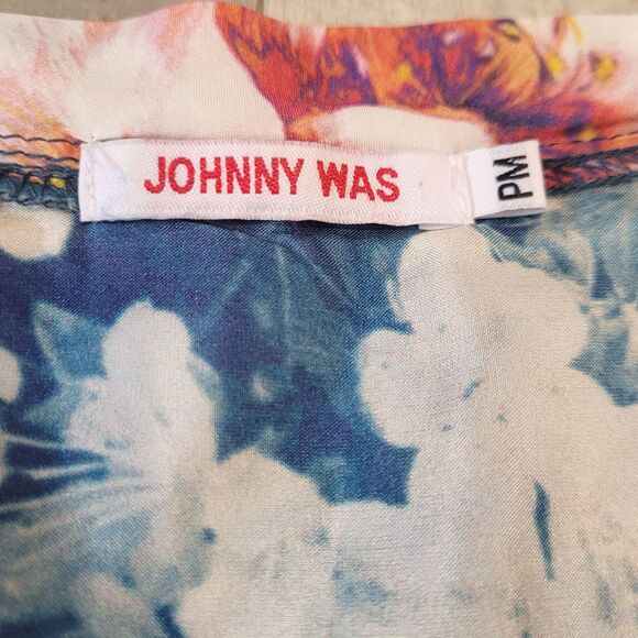 JOHNNY WAS Size PM Multicolored 100% Silk Floral Tunic V-Neck Bohemian Flowy - Picture 5 of 8